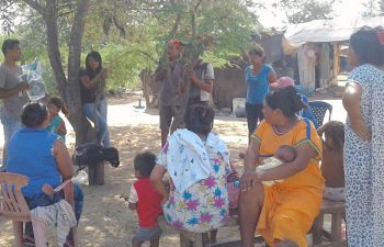 Bread of Hope team and Wayuu people at the literacy program meeting.
